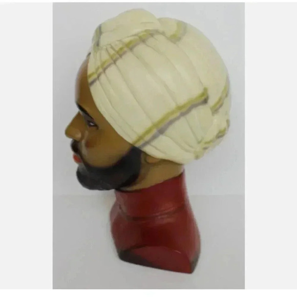Vintage MCM Marwal Chalkware Bust Middle Eastern Turban Man 11 1/2" Stamped - Picture 3 of 3